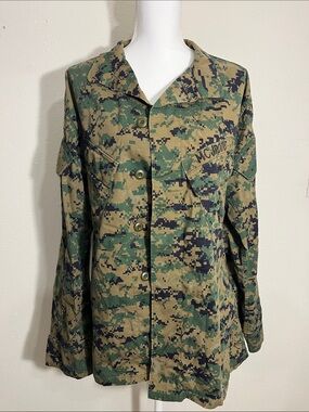 Marine Corps MCJROTC Digital MARPAT Woodland Camo Combat Shirt Top size M